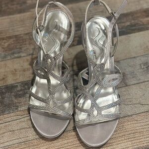 Nina Silver Strappy Heels with Slingback Design